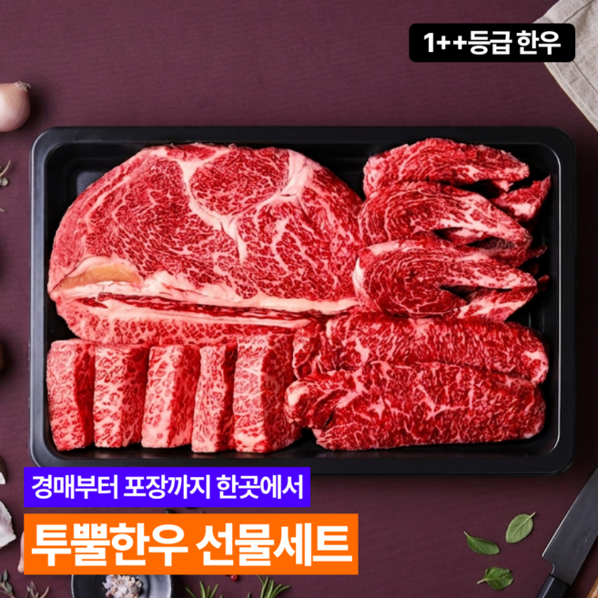 [대정한우]1++등급 투쁠 한우선물 모둠등심 1000g 1kg(선물가방 포함)(등심+살치+채끝+새우살), 1개
