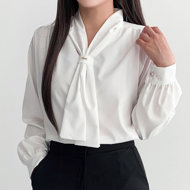 여성 타이 블라우스 롱타이 오피스룩
