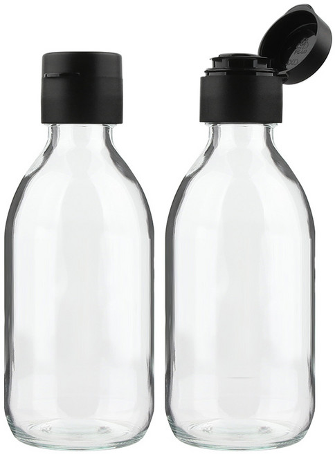 공병상회 OS미니소스200 투명 유리병 2P + 블랙캡 세트, 2개, 200ml