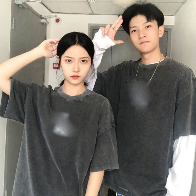 AOKADA 1+1남녀공용 반팔 티셔츠 빈티지 워싱면 루즈핏 반팔티 커플티 남성 여성 티 오버핏 면티 드롭핏 박스티