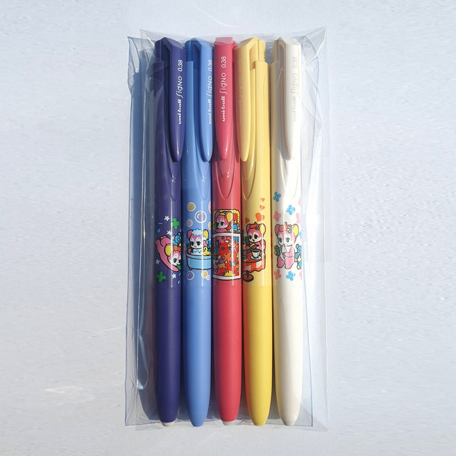 시그노 노크식 0.38 세트 쿠마짱 한정판, 1세트, 5종(블랙잉크)