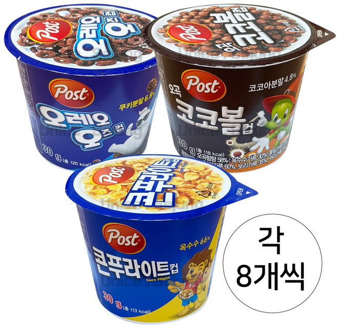 동서 포스트 컵시리얼 30g 24개 ( 콘푸라이트 8 + 오레오오즈 8 + 오곡코코볼 8 ), 1개