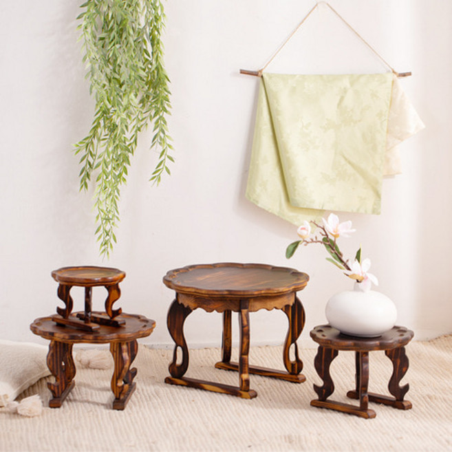 [데코봉봉] 전통 소반 소형 4종 (택1) 개다리 꽃잎 호족반 다과상 차탁 우드플레이트 술상 티테이블, 색상