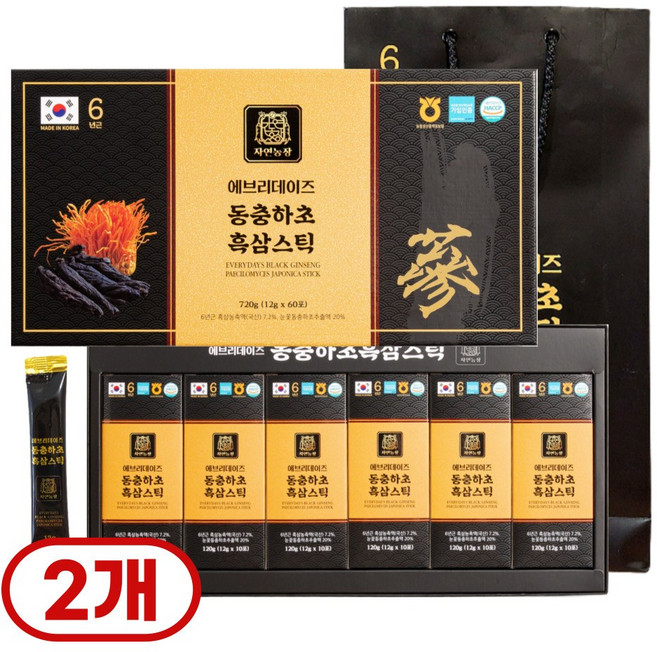 동네백화점 발효 흑삼 동충하초 골드스틱 선물패키지, 2개, 60회분