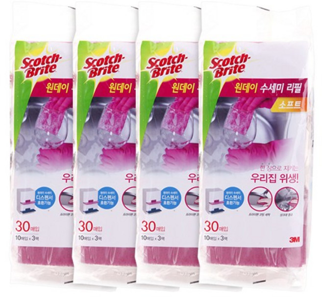 스카치브라이트 원데이 소프트 수세미, 30개입, 4개