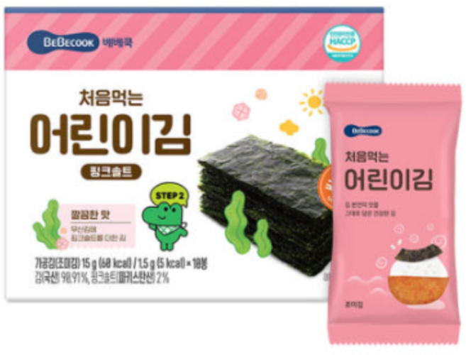 베베쿡 처음 먹는 어린이 김, 15g, 6개, 핑크솔트