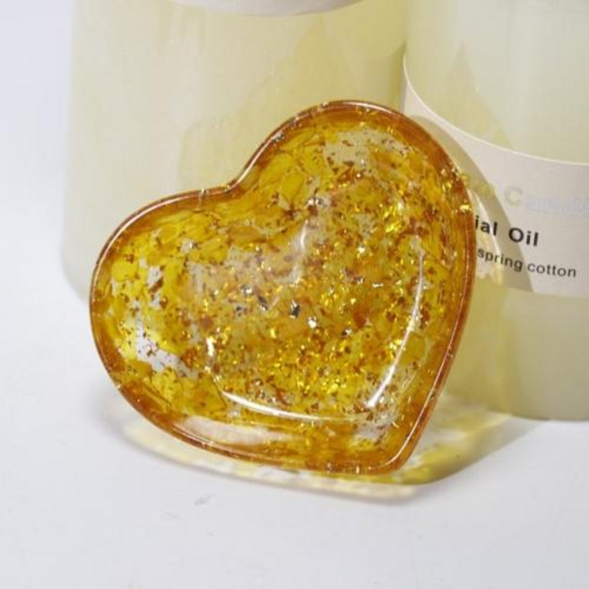 크리스탈싱잉볼 크리에이티브 크리스탈 치유 돌 수지 칩 하트 모양의 그릇 장식 홈 액세서리 책상 미니어처, Citrine   gold leaf