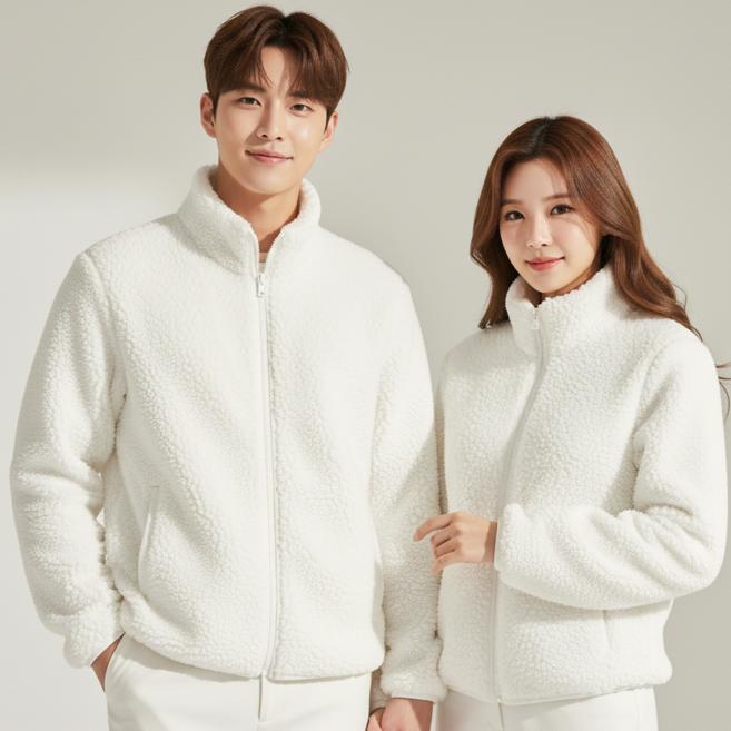 [국내본사정품] 스파오 뽀글이 남녀공용 베이직 퍼플리스 집업 - 화이트