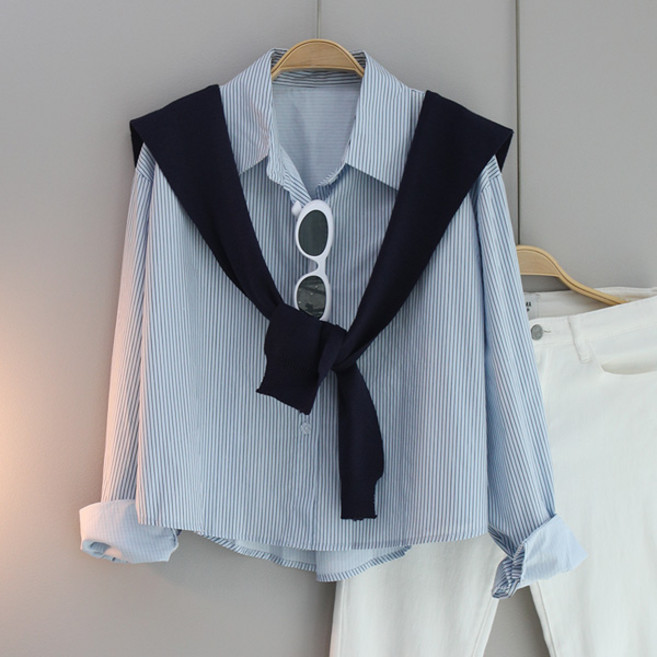 달콩 자수스트라이프셔츠숄세트 카라셔츠 긴팔 남방 데일리룩 오피스룩