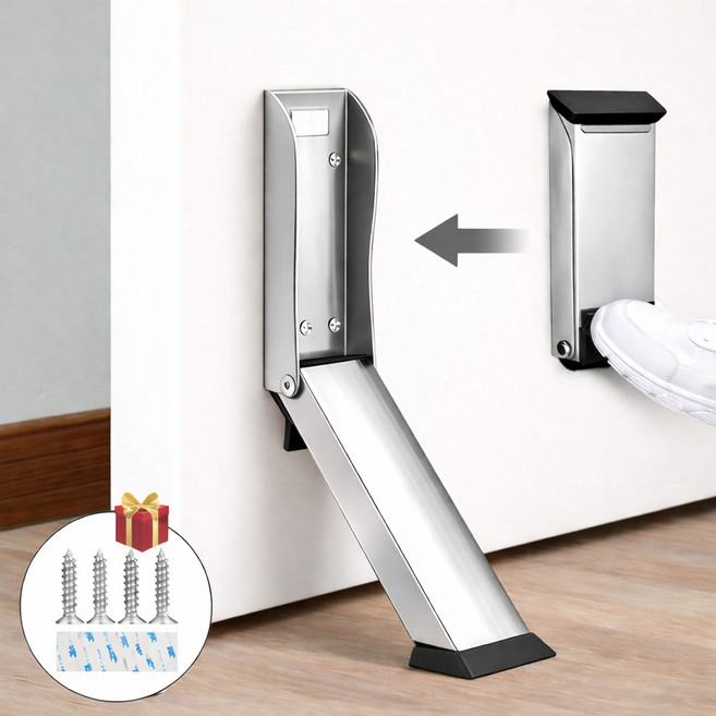 VELNIO 발로누르는 무타공 자동 문스토퍼 도어버퍼 방풍 문닫힘방지 논슬립 강력 고정장치, 은색, 1