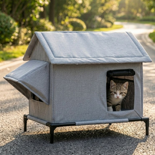 엠레이스펫 온냥집 방수 방풍 실내외겸용 고양이 하우스, 1개, 그레이