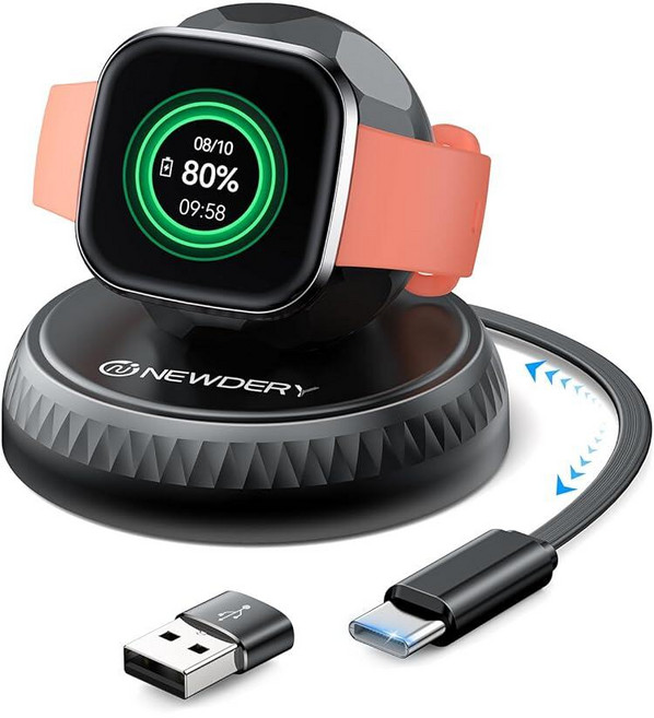 NEWDERY 픽셀 워치 3 2 & Fitbit Sense 2/Versa 4 3용 충전기 USB A 어댑터가 있는 접이식 USB C 충전 케이블 Fitbit 및 구글 스마트, NEWDERY 픽셀 워치 3 2 & Fitbit Sen