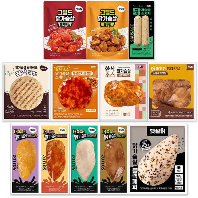 햇살닭 더촉촉한 소스 닭가슴살 외 12종 12팩(각 1팩씩) / 혼합구성, 100g, 12개