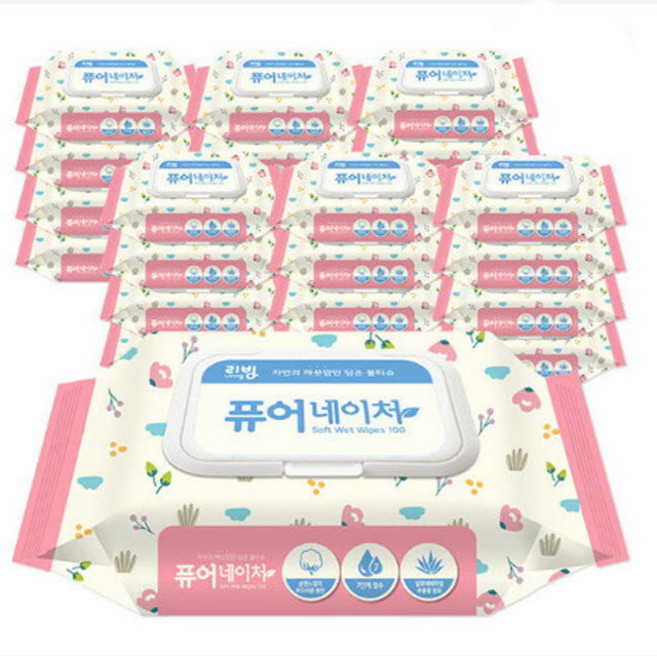 에버라인 퓨어네이처 캡형 물티슈 100매 24팩