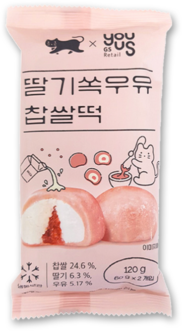 쿠캣 딸기쏙우유찹쌀떡 2개입, 120g, 5개