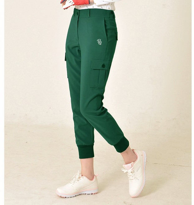 여름 스판 여성 골프 웨어 옆 건빵 포켓 포인트 초록 검정 아이보리 3가지 색상 스포츠 조거 소세지 스트링 빅사이즈 바지