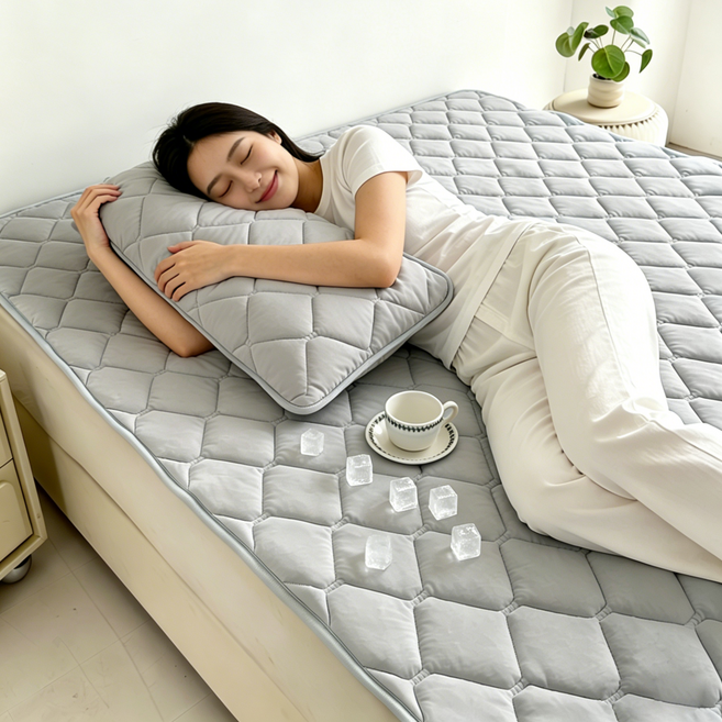 아리엘노 여름 시원한 냉감패드 쿨링 침대패드 쿨매트 고정밴드형, 아이스그레이