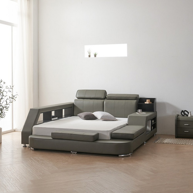제퍼슨가구 뉴클래스 킹 침대 가죽 저상형, B형 그레이