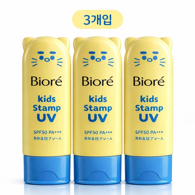 일본 정품 비오레 니쿠큐 키즈 선크림 고양이 발자국 스탬프 SPF50+, 3개, 70g - 쿠팡