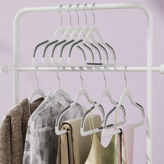 SONGMICS 어깨 뿔 방지 논슬립 플라스틱 회전형 옷걸이, 화이트, 50개