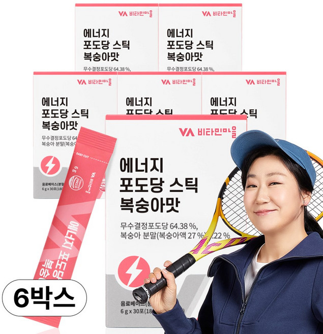 비타민마을 에너지 포도당 스틱 복숭아맛, 6g, 30개입, 6개