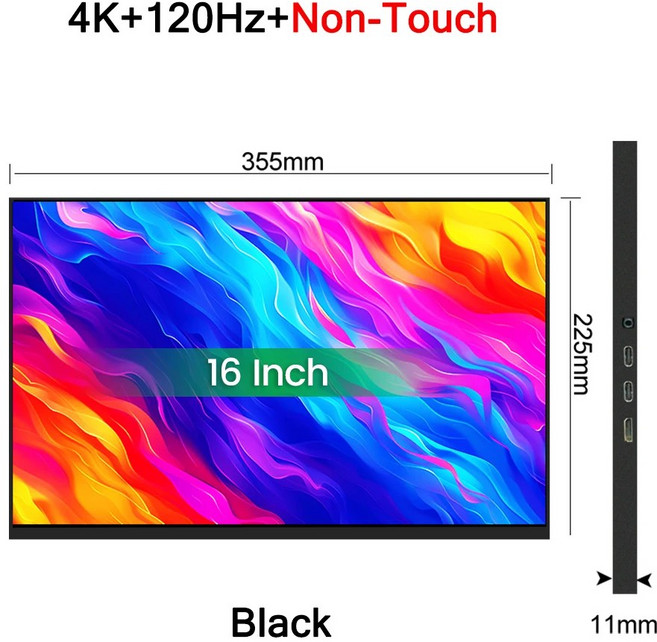 16인치 4K 120HZ 휴대용 게임 P3 PC 500니트 스위치용 스크린 16 터치스크린 프리싱크 DCI 모니터 XBOX 디스플레이 HDR 10, 4K 120Hz Black 1, 영국 플러그