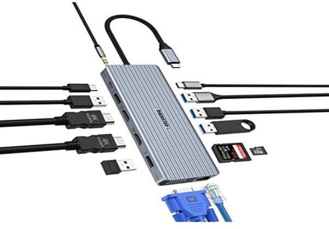 도킹 스테이션 c타입 멀티포트 카드리더기 USB C 허브 TOP4K HDMI 100W PD 3.0 포함, 14 in 1