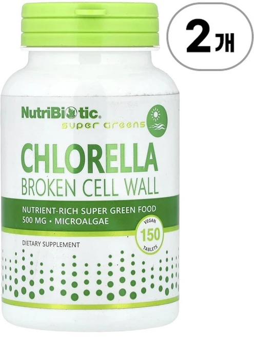 뉴트리바이오틱 슈퍼 그린 클로렐라 500mg NutriBiotic Super Greens Chlorella 500 mg 150정, 2개 - 쿠팡