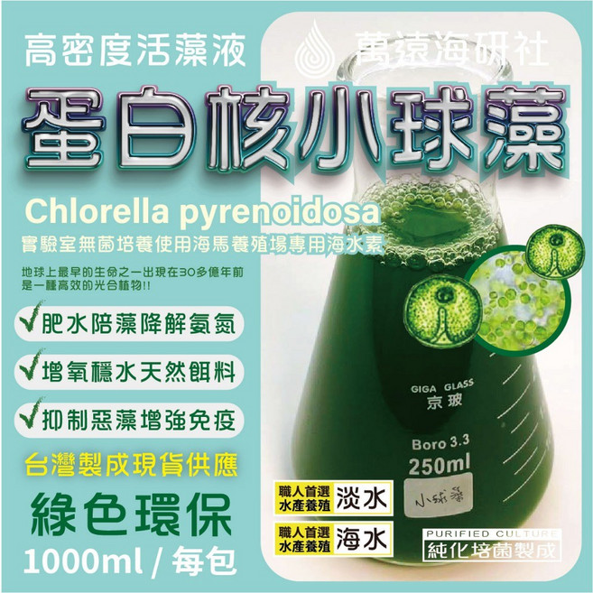 萬遠海研社 小球藻藻種 肥水培藻 增氧魚蝦蟹水產養殖開口餌料, 1個, 海水小球藻(25ppt鹽分培養),培養基（擴培6公升用）