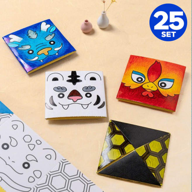 아이베이비아트 딱지치기 사방신종이딱지 전통딱지만들기 (4개입) 전통딱지만들기 종이딱지만들기 추억의게임 옛날게임 오징어게임딱지, 동물+바다+공룡+우주, 25세트