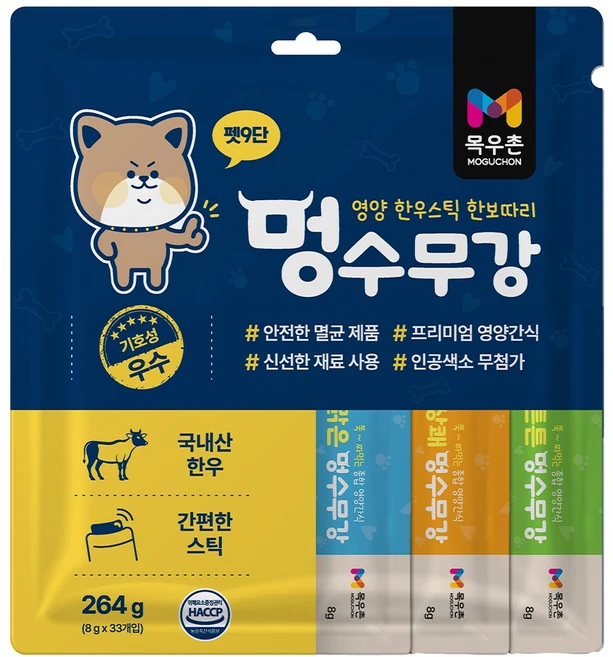 목우촌 펫9단 멍수무강 강아지 짜먹는 양갱 스틱 한우 영양 간식 눈 11p / 관절 11p / 기관지 11p 33p, 1개, 264g, 소고기 - 쿠팡