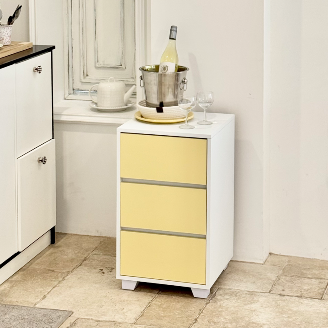 국내생산 완제품 배송 윈썸 파인 400 기본형 틈새 좁은공간 데스크 정리 미니 수납 서랍장, 3단, 버터