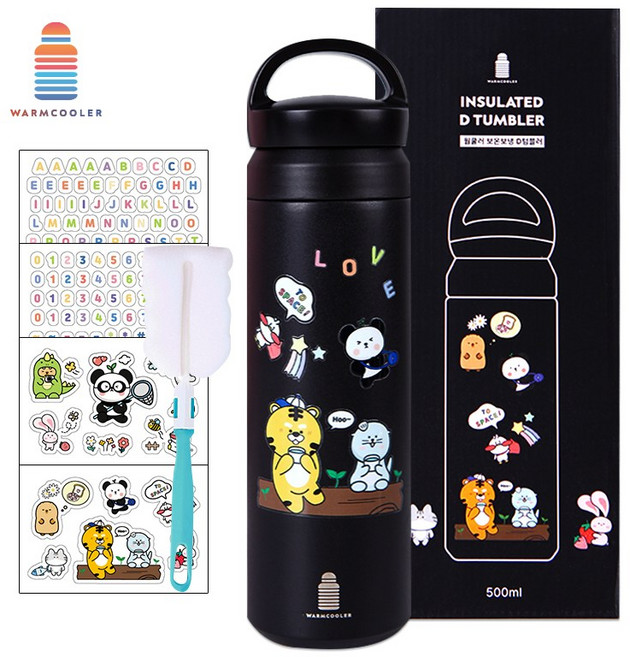 마마픽스 심플 스텐 텀블러 보온 보냉병, D텀블러-블랙, 500ml, 1개