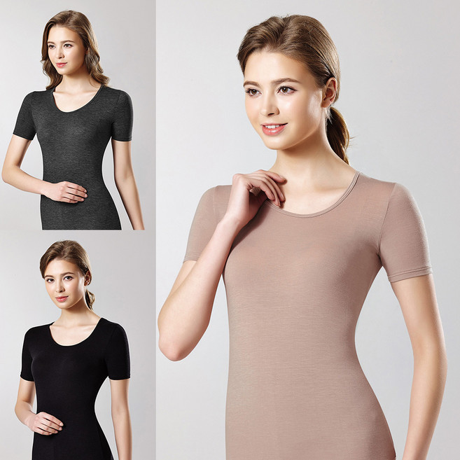 제임스딘 여성 반팔 발열 기능성 겨울 내복 내의 상의 검정 회색 살색