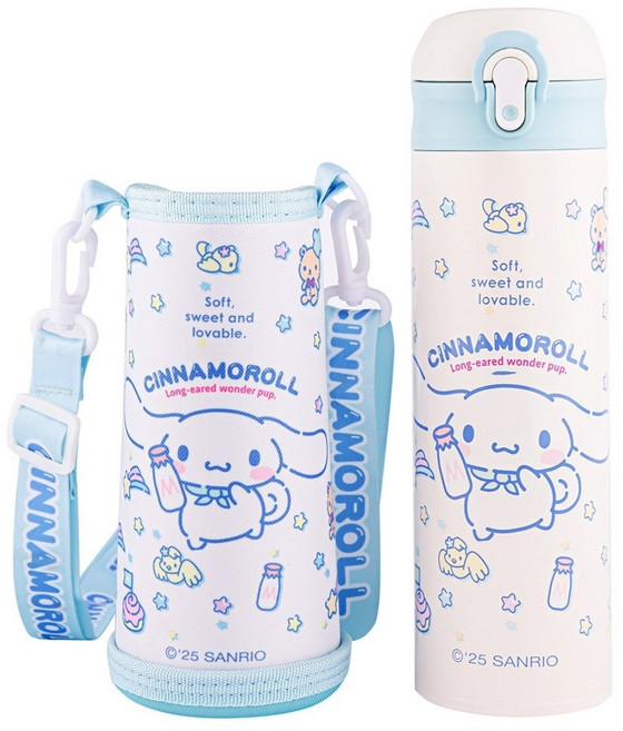 다나에 산리오 공식 라이센스 원터치 스텐텀블러 + 물병 가방, 1개, 480ml, 블루