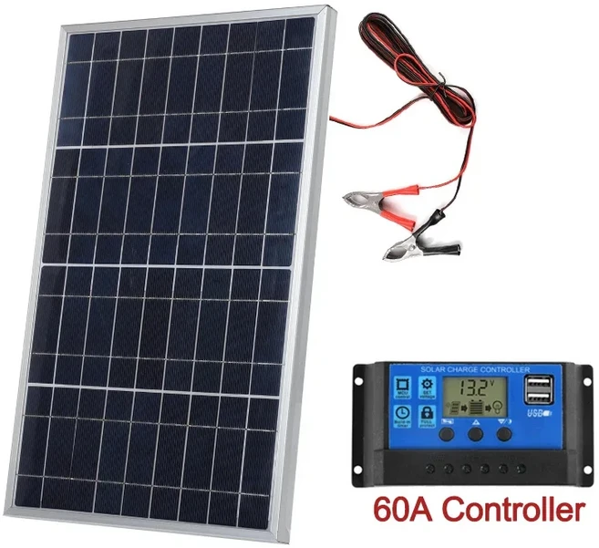 600W 야외 태양 전지 패널 키트 300W 18V 다결정 휴대용 충전식 태양 전지 태양열 발전기 홈 조명 캠프, 01 with 60A controller