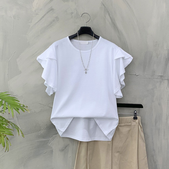 [행복여] 튤립 커버 소매 반팔 티셔츠