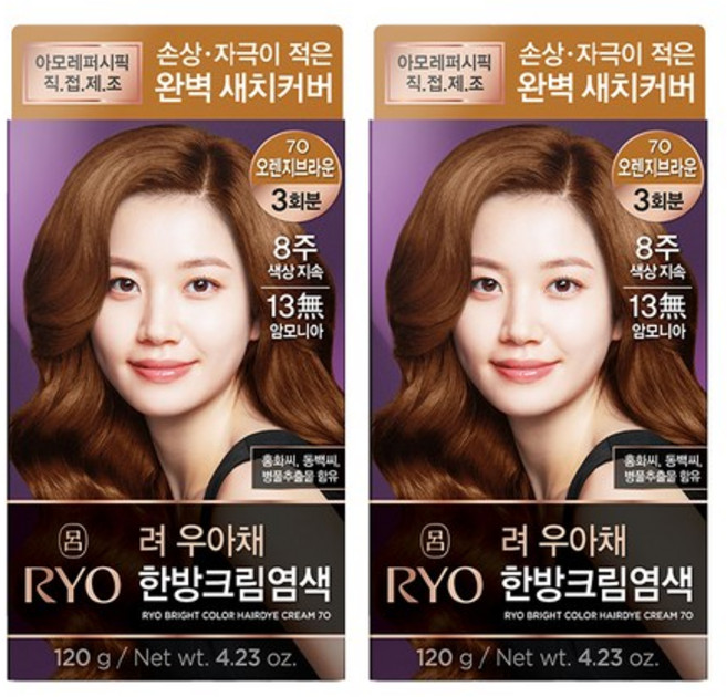 [아모레] 려 우아채 영양새치염색 120G, 오렌지브라운, 2개