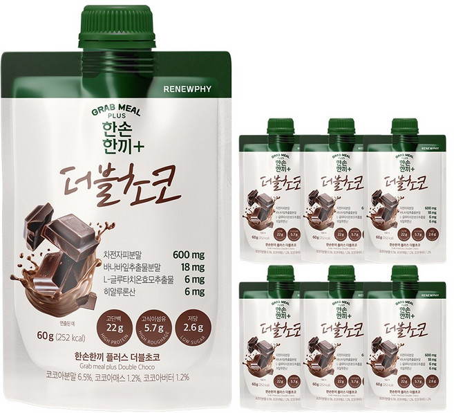 한손한끼 플러스 단백질 쉐이크 저당 고단백 더블초코맛, 7개, 60g