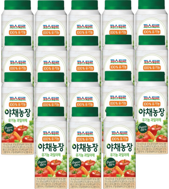 파스퇴르 파스퇴르 유기농 야채농장 과일야채 190ml (냉장), 20개