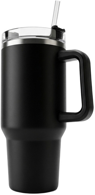 루메이크 스텐 대용량 손잡이 텀블러 + 빨대, 1개, 1.18L, 블랙