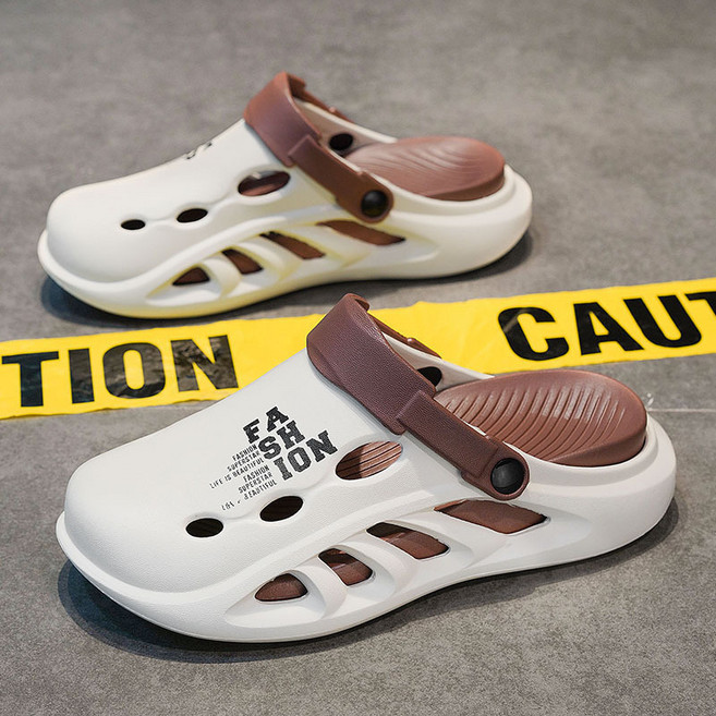 男士夏季戶外涼鞋超軟厚底大學生情侶款防滑增高洞洞鞋, 10 cm, 9919米棕色:42-43