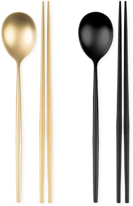 식세기 가능한 루미에 티타늄 수저세트, 2세트, 숟가락+젓가락, 믹스 매트골드+매트블랙