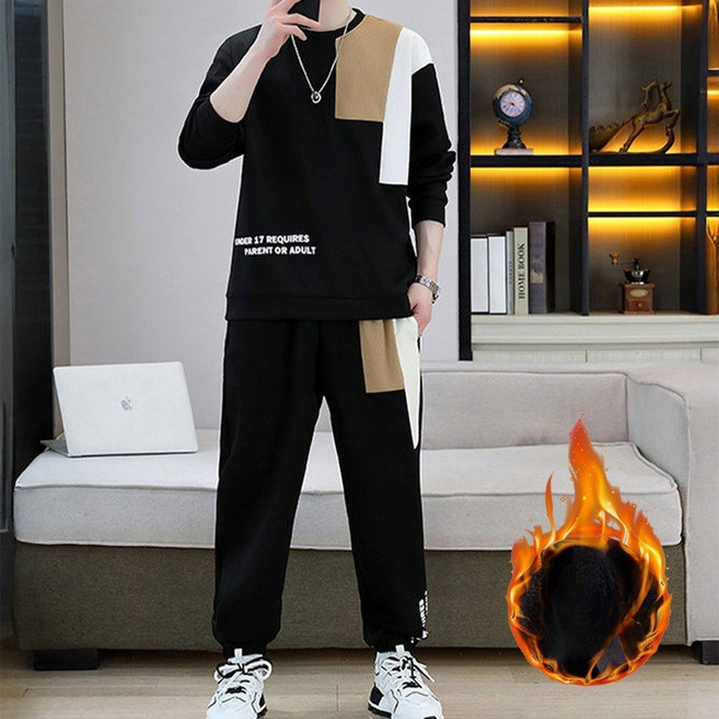COSYEVNO 남성 트레이닝 세트 기모 겨울 배색 맨투맨 +바지 투피스