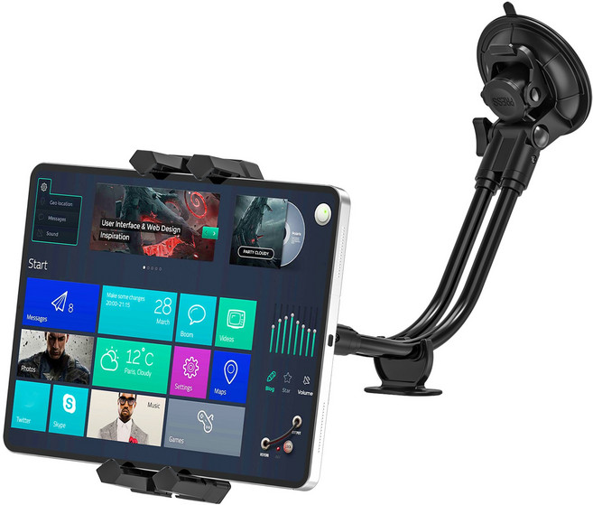 차량용 흡착식 태블릿 스마트폰 거치대 듀얼 지지 호스 안정적 4.7~13.5인치 호환 트럭 대시보드 윈도우용, 1개, 블랙, ST-129