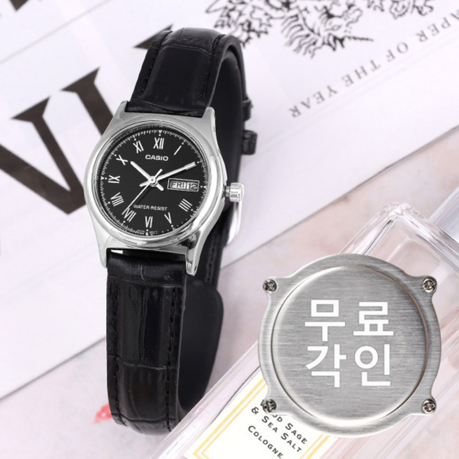 무료각인 카시오 LTP-V006L-1B 여성 패션 가죽 시계 a