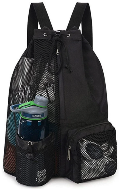 WANDF 網狀運動背包 抽繩收納袋 游泳健身裝備袋, 黑色