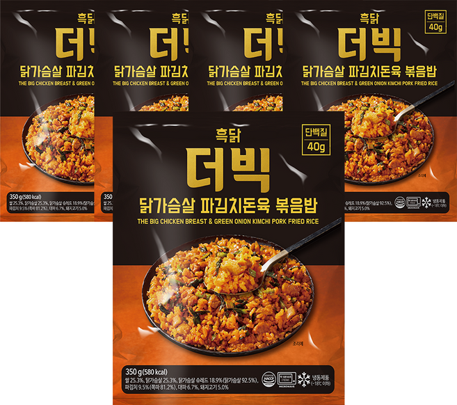 흑닭 더 빅 대용량 닭가슴살 파김치돈육 볶음밥 350g, 5개