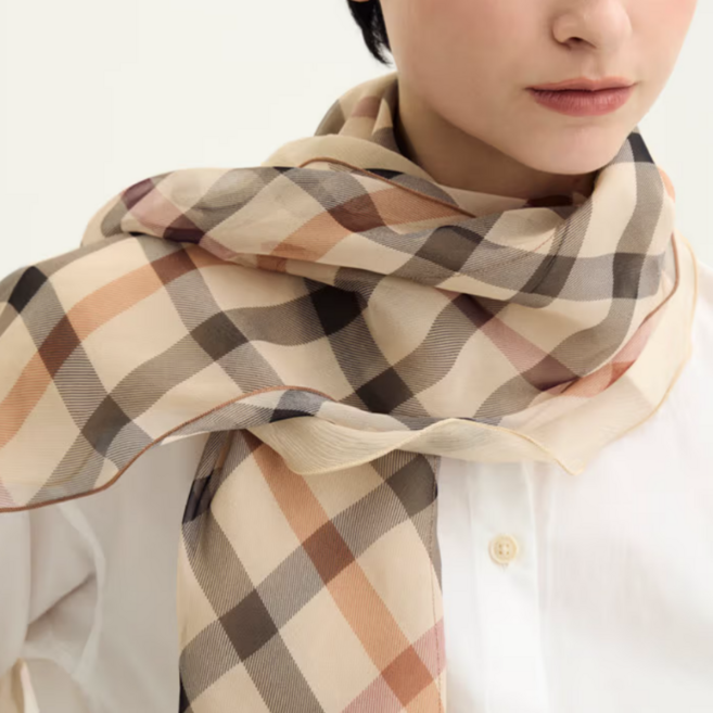 픽앤고 DAKS [26SS] 브라운 블랙 체크 롱 실크 스카프 [백화점 품절대란] 닥스 여성 양면 실크스카프 [프리미엄 선물포장]