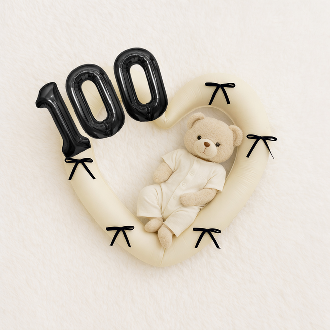 해피제이니 50일 100일 대형 하트풍선 완성리본 세트, 1세트, 크림하트 블랙숫자100